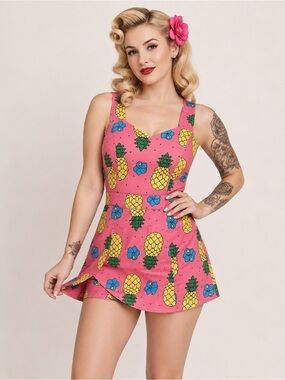 Sourpuss Pineapple Print Romper Shorts Pin-Up Rockabilly XL